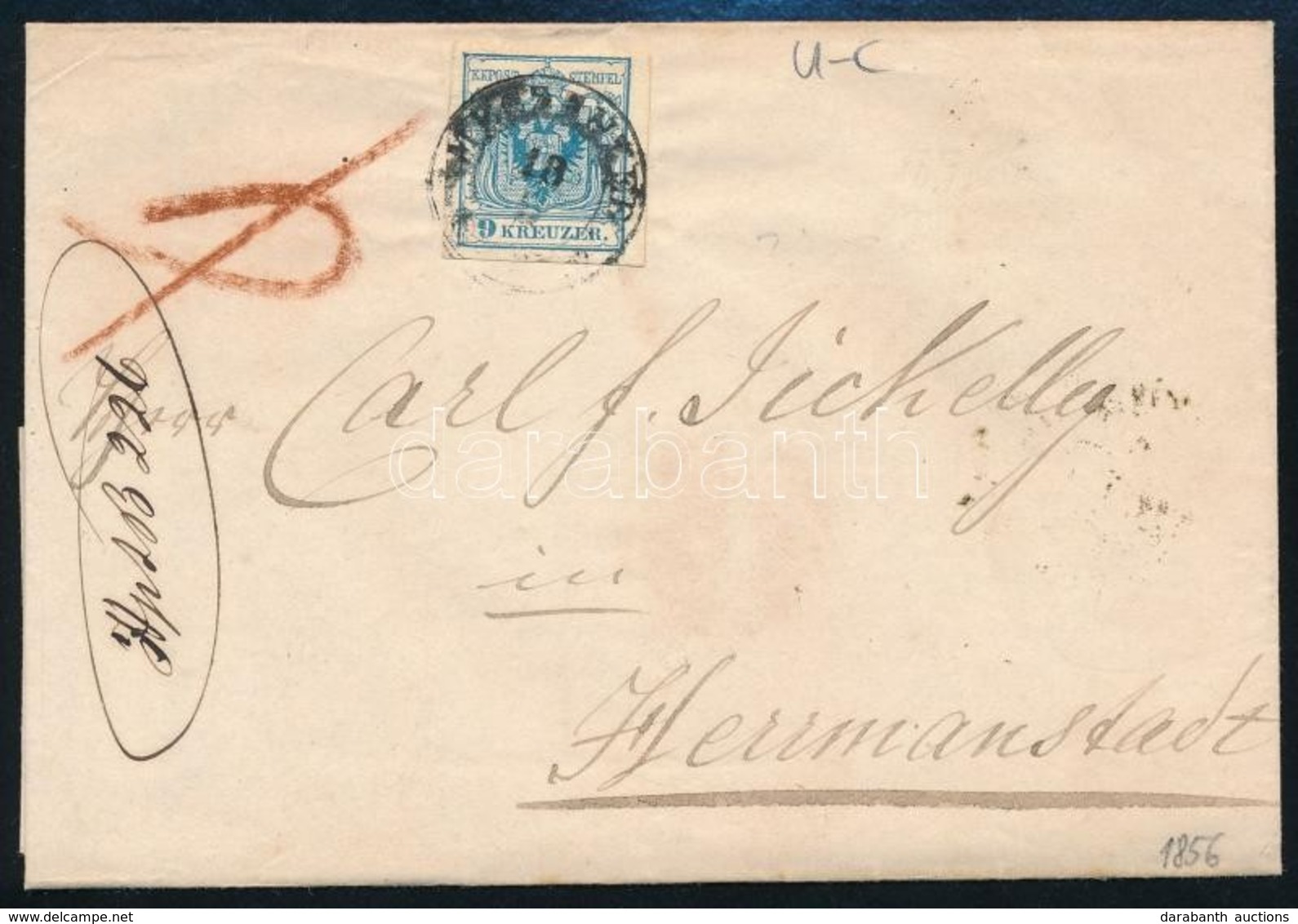 1856 9kr MP III. Levélen ,,MECZENZÉF' - Other & Unclassified