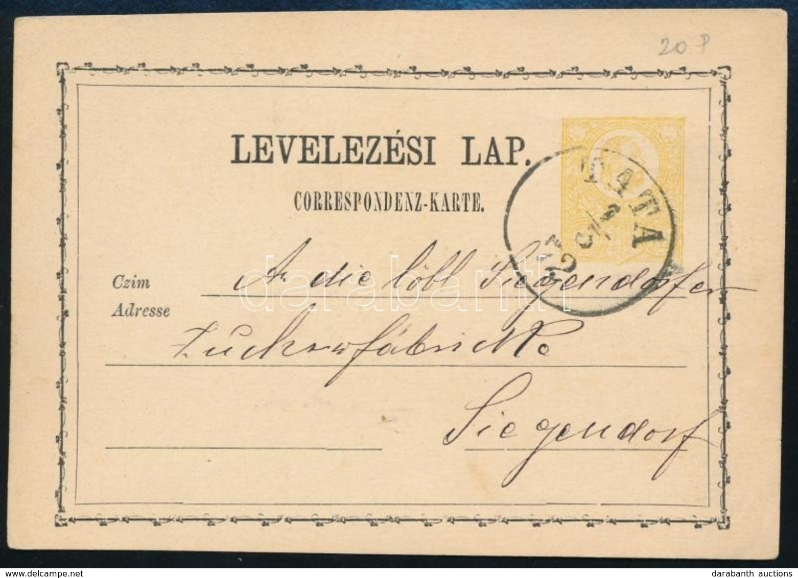 1872 Díjjegyes Levelez?lap ,,TATA' - Other & Unclassified