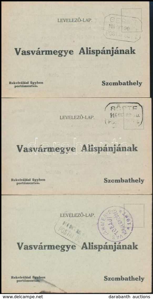 1916 3 Db Levelez?lap 'GERSE' , 'SÖPTE' , 'TOBAJ' Postaügynökségi Bélyegzésekkel - Other & Unclassified