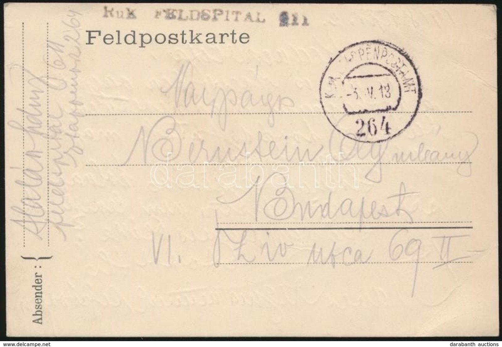 1918 Tábori Posta Levelez?lap 'Kuk FELDSPITAL 611' + 'EP 264' - Other & Unclassified