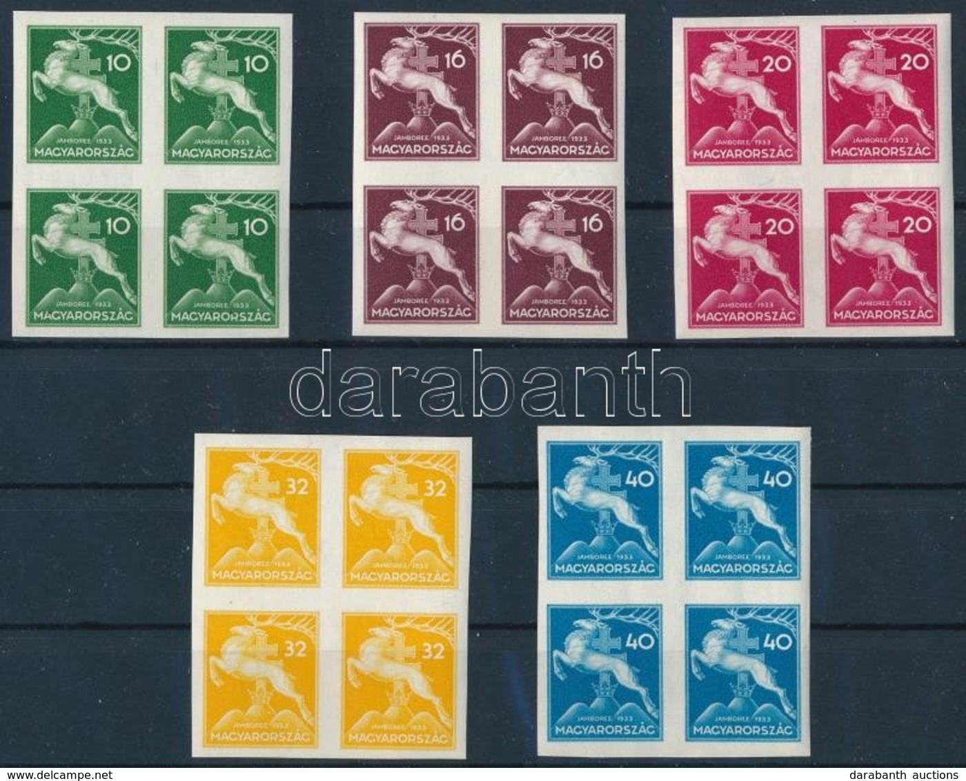 ** 1933 Cserkész Vágott Sor Négyes Tömbökben (160.000) / Mi 511-515 Imperforate Blocks Of 4 - Other & Unclassified