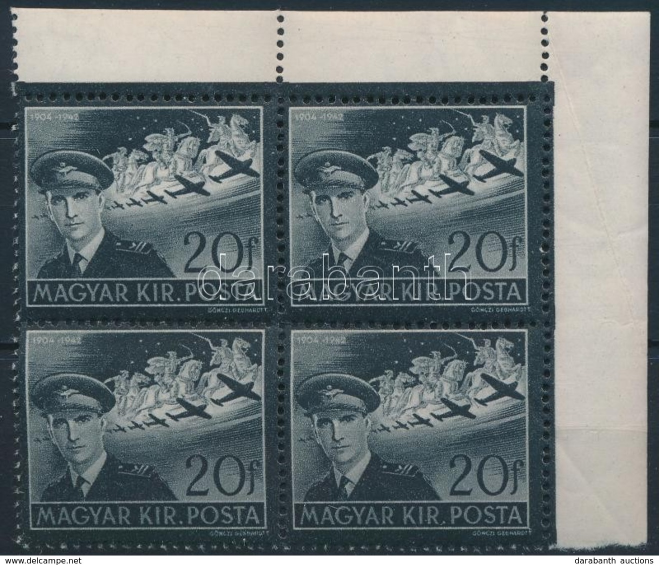 ** 1942 Kormányzóhelyettesi Gyászbélyeg ívsarki Négyestömb, 1 Bélyegen 9 Csillag - Other & Unclassified