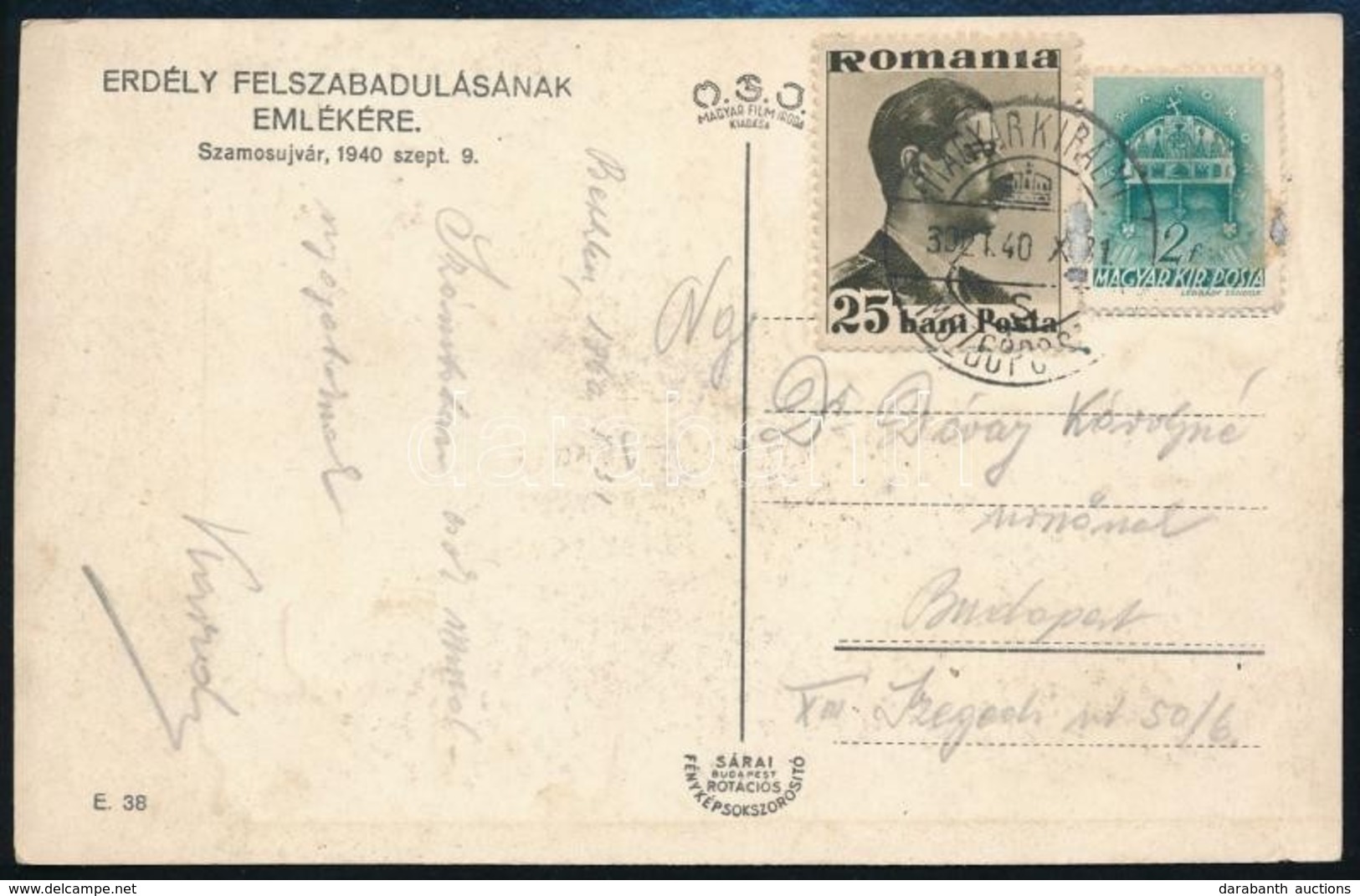 1940 Képeslap Szamosújvárról Budapestre Magyar-román Vegyes Bérmentesítéssel 'MAGYAR KIRÁLYI MOZGÓPOSTA' - Other & Unclassified