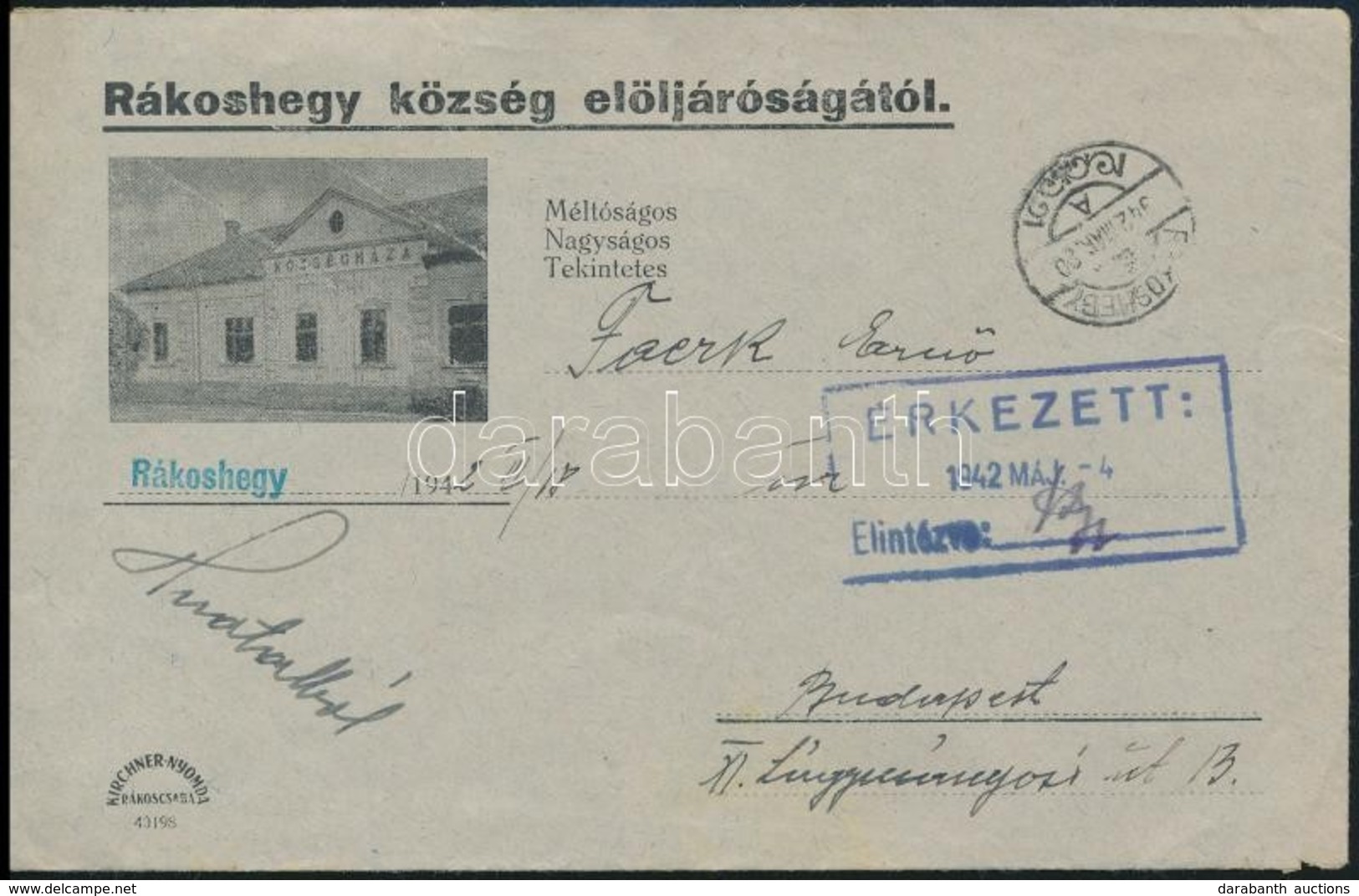 1942 Hivatalos Levél 'RÁKOSHEGY' - Budapest - Other & Unclassified