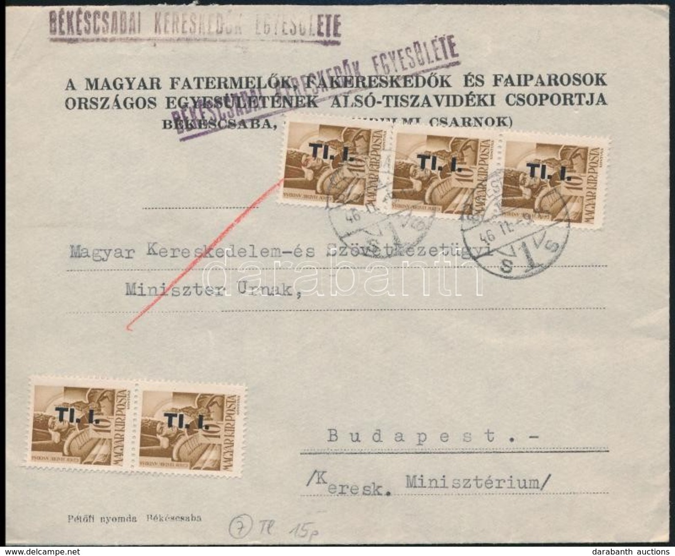 1946 (7. Díjszabás) Távolsági Levél Bet?s 5 X TI. I./10f Bérmentesítéssel - Altri & Non Classificati