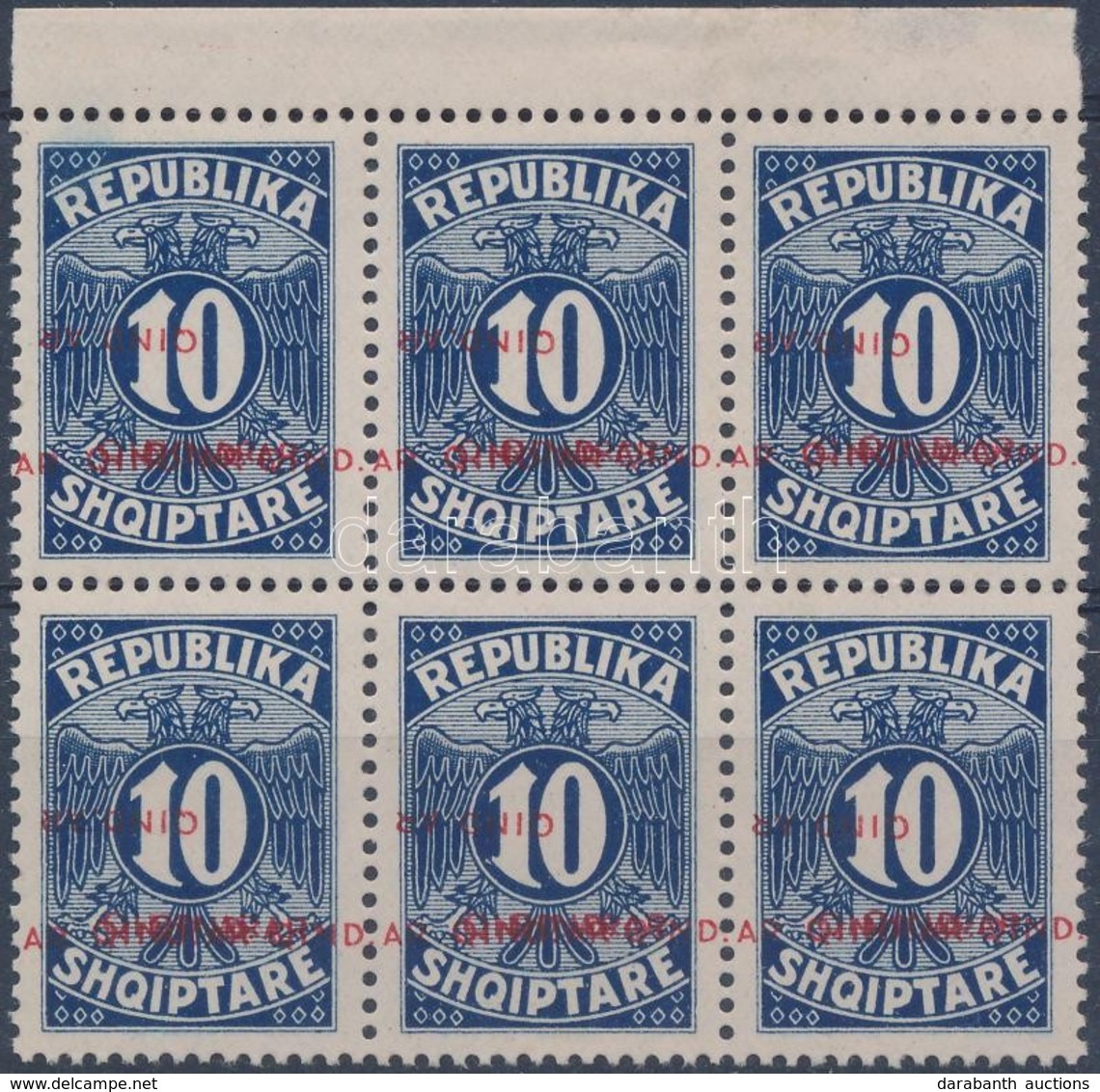 ** 1925 Portó Mi 26 ívszéli Hatostömb Több Eltolódott és 1 Fordított Felülnyomással / Postage Due Mi 26 Margin Block Of  - Other & Unclassified