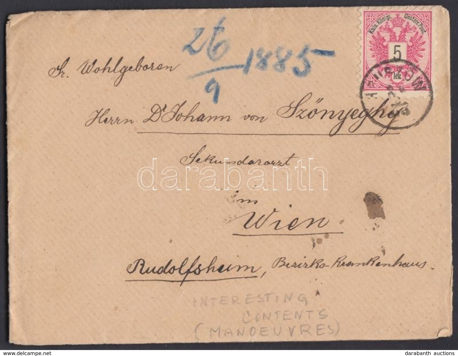 1885 Levél érdekes Tartalommal / Cover With Interesting Content 'HRUSZOW' - 'FÜNFHAUS' - Other & Unclassified