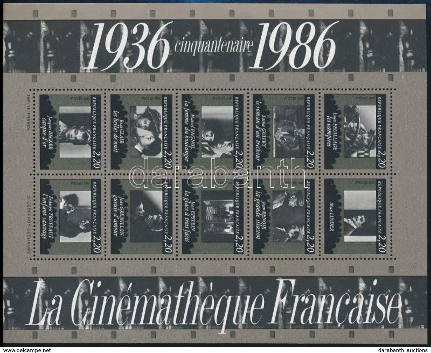 ** 1986 50 éves Francia Filmarchívum Blokk Mi 7 - Other & Unclassified