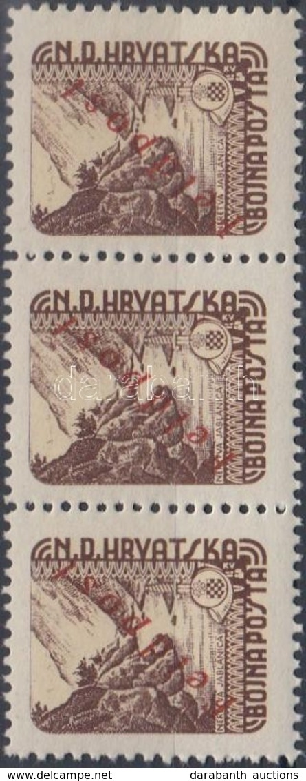 ** 1945 Katonai Posta Bélyeg Hármascsík Piros 'FELDPOST' Felülnyomással / Field Post Stamp With Red Overprint, Stripe Of - Other & Unclassified