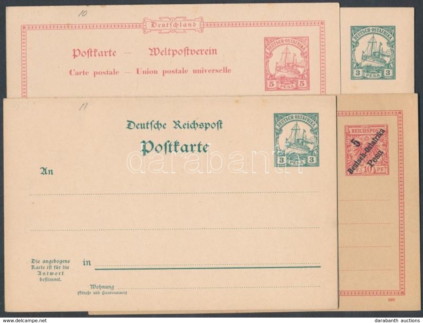 Deutsch Ostafrika 1896-1919 11 Db Használatlan Díjjegyes Levelez?lap Közte Változatok és 1 Másodpéldány - Other & Unclassified