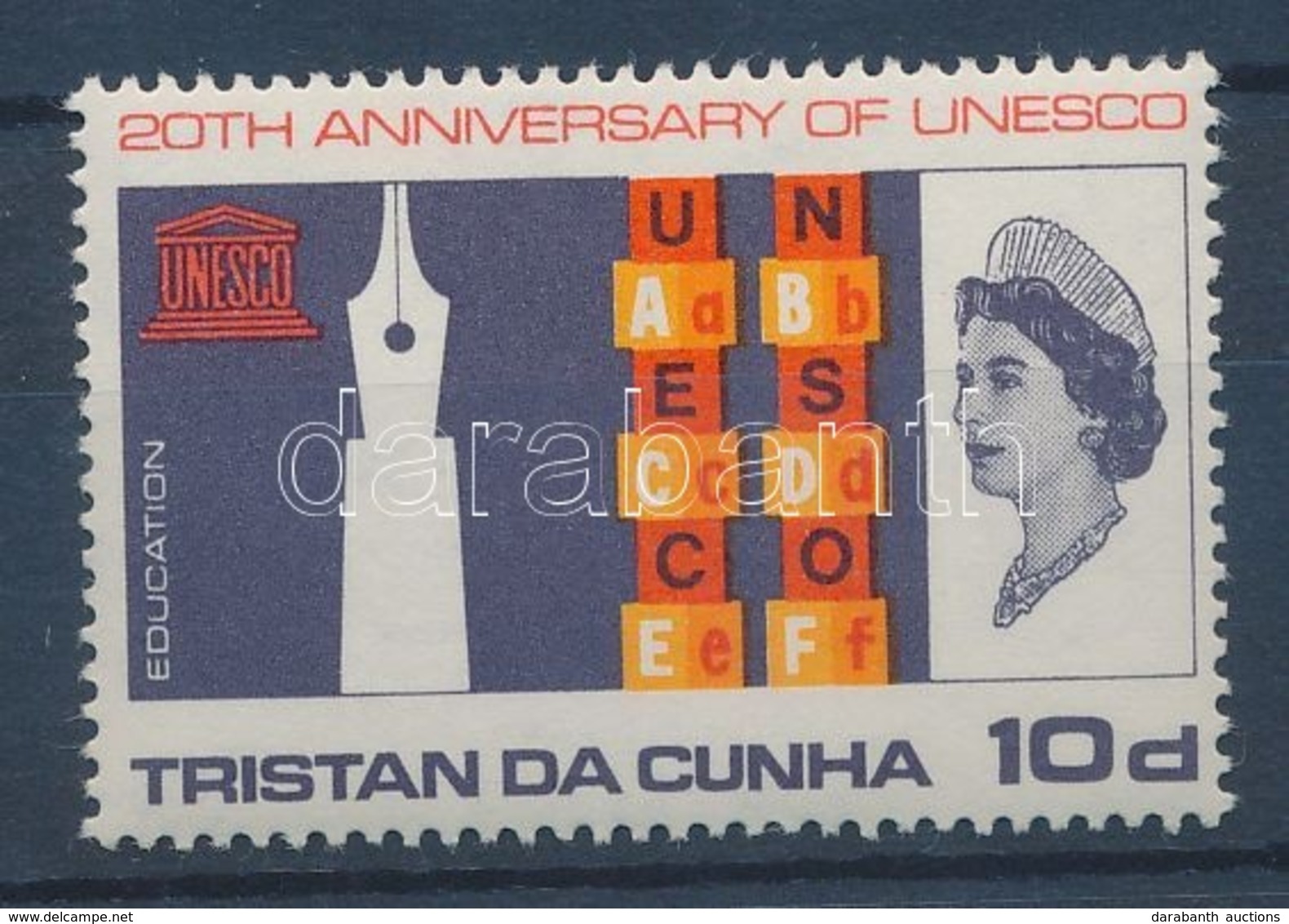 ** 1966 UNESCO Mi 104 Jobbra Fekv? Vízjellel / Watermark Crown To Right Of CA - Other & Unclassified