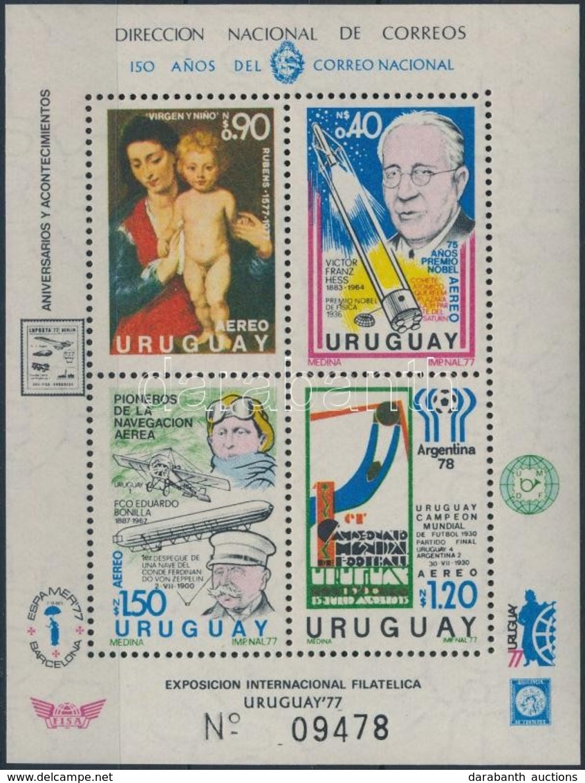 ** 1977 Labdarúgó VB, Rubens, Nobel-díj, Lindbergh Repülés Blokk Mi 34 - Other & Unclassified