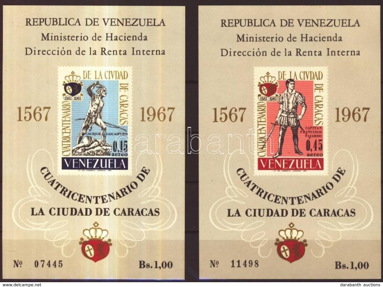 ** 1967 400 éves Caracas Blokkpár Mi 14-15 - Other & Unclassified