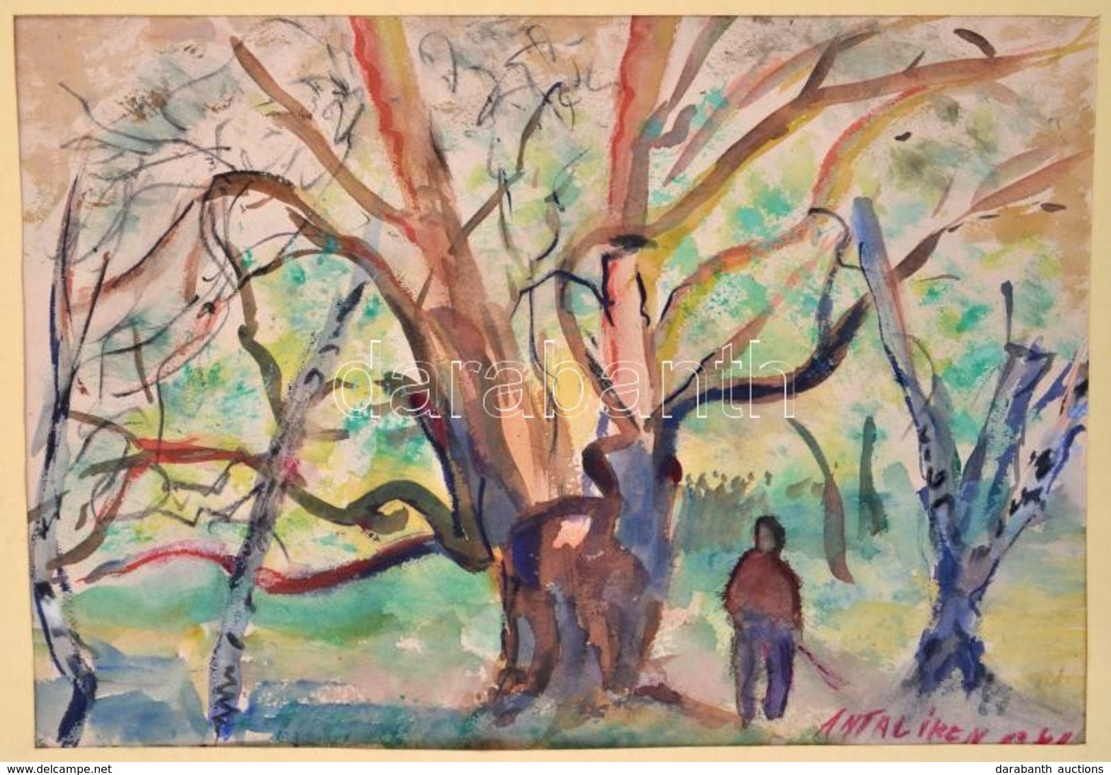 Antal Irén (1903-1999): Erd?ben, Akvarell, Papír, Jelzett, Paszpartuban, 28×41 Cm - Other & Unclassified