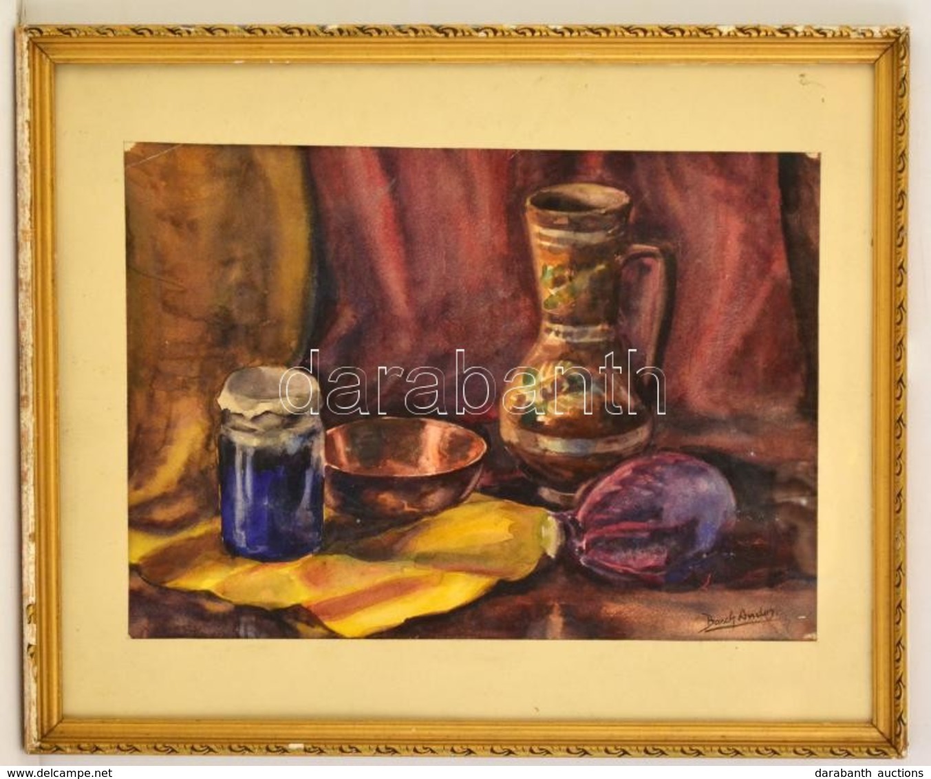 Basch Jelzéssel: Asztali Csendélet. Akvarell, Papír, üvegezett Keretben, 29×41 Cm - Other & Unclassified