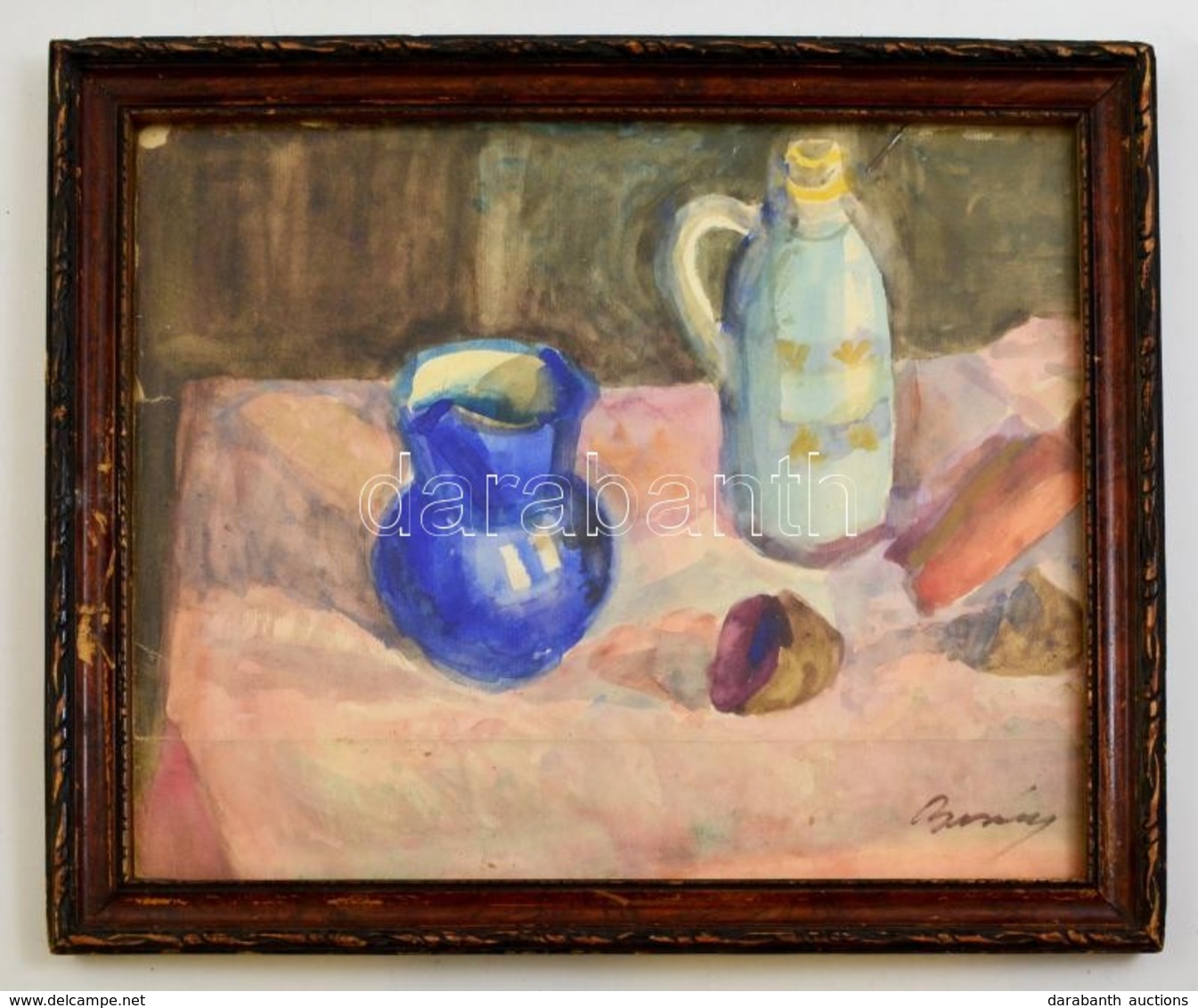 Berény Jelzéssel: Asztali Csendélet. Akvarell, Papír, üvegezett Keretben, 29×34 Cm - Other & Unclassified
