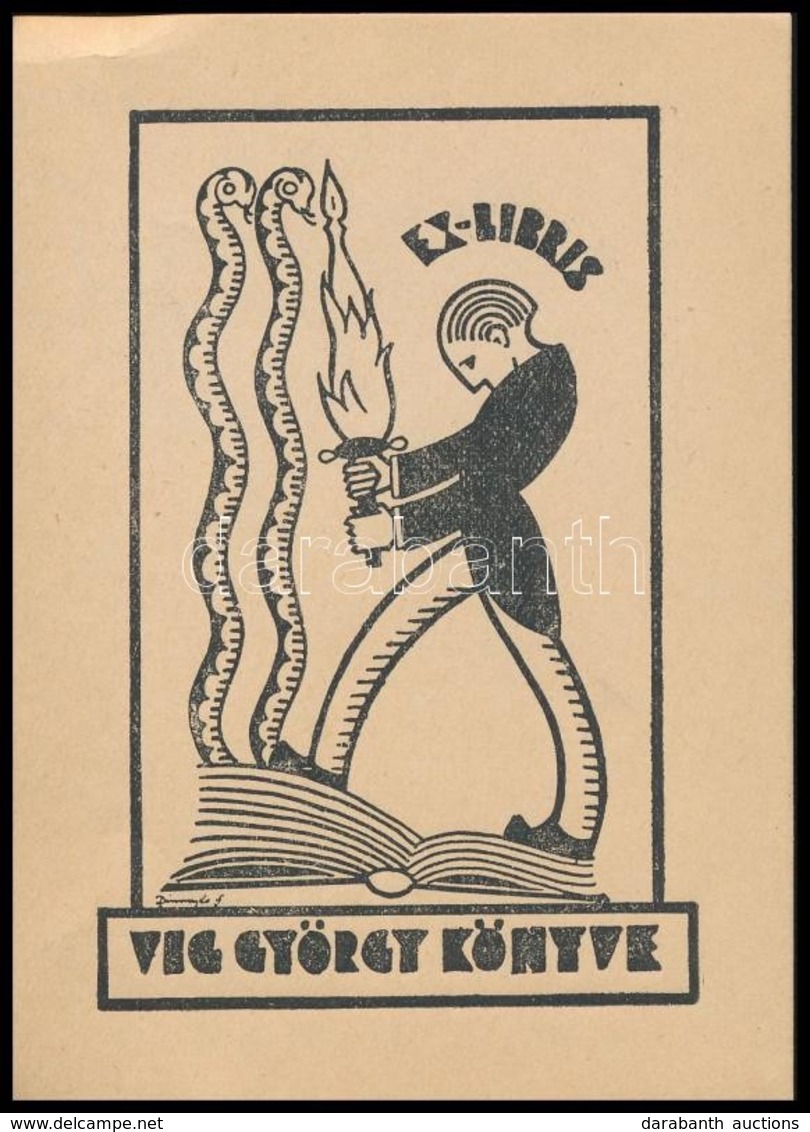 Dinnyés Ferenc (1886-1958): Art Deco Ex Libris, Víg György. Fametszet, Papír, Jelzett A Dúcon, 10x8 Cm - Other & Unclassified