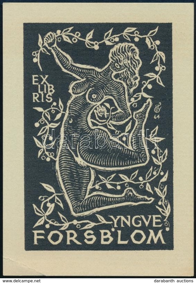 Forsblom, Yngve (1906-1982): Erotikus Ex Libris, Fametszet, Jelzett A Dúcon, 8,5,5 Cm - Other & Unclassified