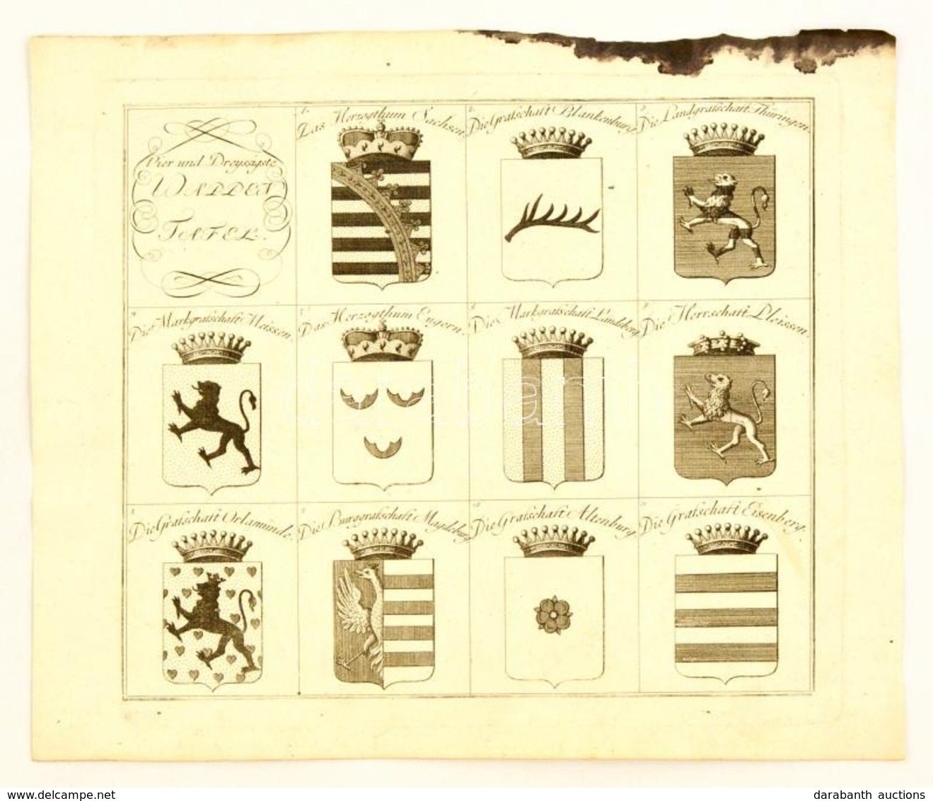 Cca 1800 11 Db Német Tartományi Címert ábrázoló Rézmetszet. / Etching Of Coat Of Arms Of German Lands. 30x25 Cm - Prints & Engravings