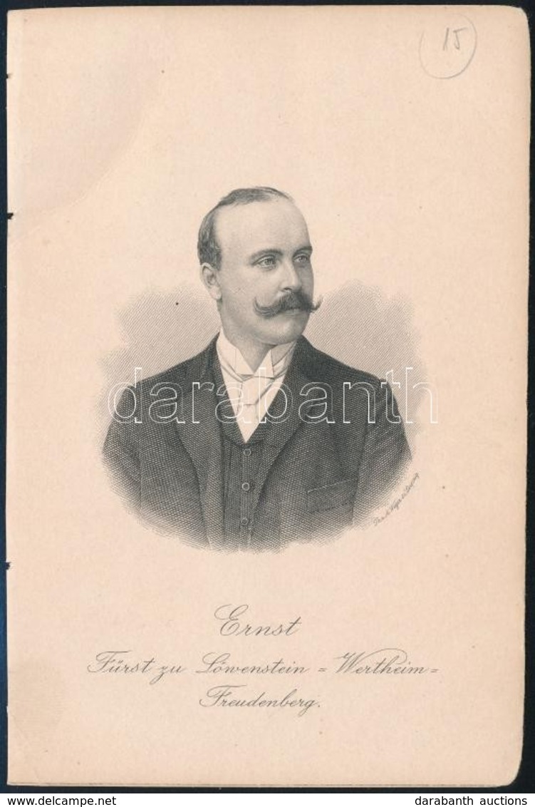 Ernst Löwenstein-Wertheim Herceg Acémetszet? Portréja. / Steel Engraved Portrait 10x15 Cm - Prints & Engravings