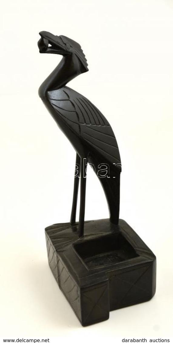 Faragott Fa Madár Szobor, Asztali Dísz / Carved Wood Bird Statue 23 Cm - Other & Unclassified