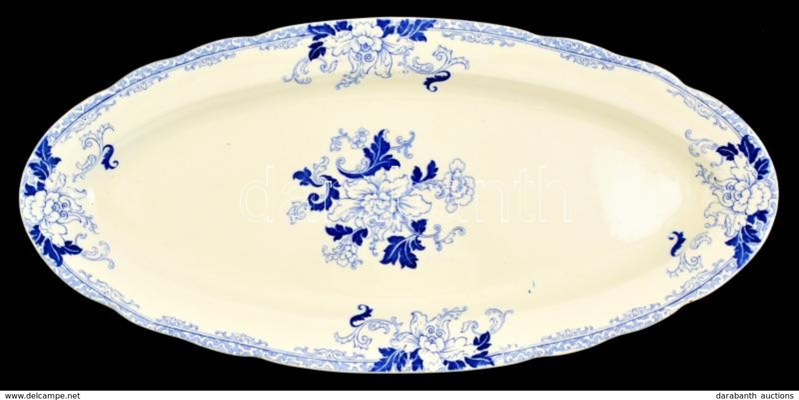 BWM&C Virágmintás Porcelánfajansz Pecsenyés Tál, Jelzett, Levonóképes, Máz Alatti Repedésekkel, 61x28,5 Cm - Other & Unclassified