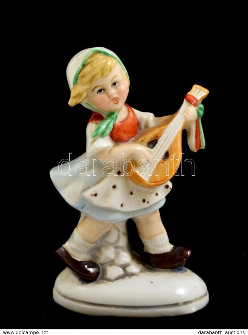 Kislány Lanttal, Német Porcelán Figura, Kézzel Festett, Jelzett, Hibátlan, M: 11 Cm - Other & Unclassified