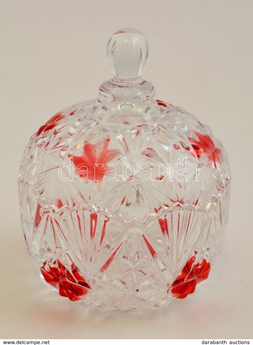 Festett üveg Bonbonier, Formába öntött, Jelzés Nélkül, Hibátlan, M: 13,5 Cm - Glass & Crystal