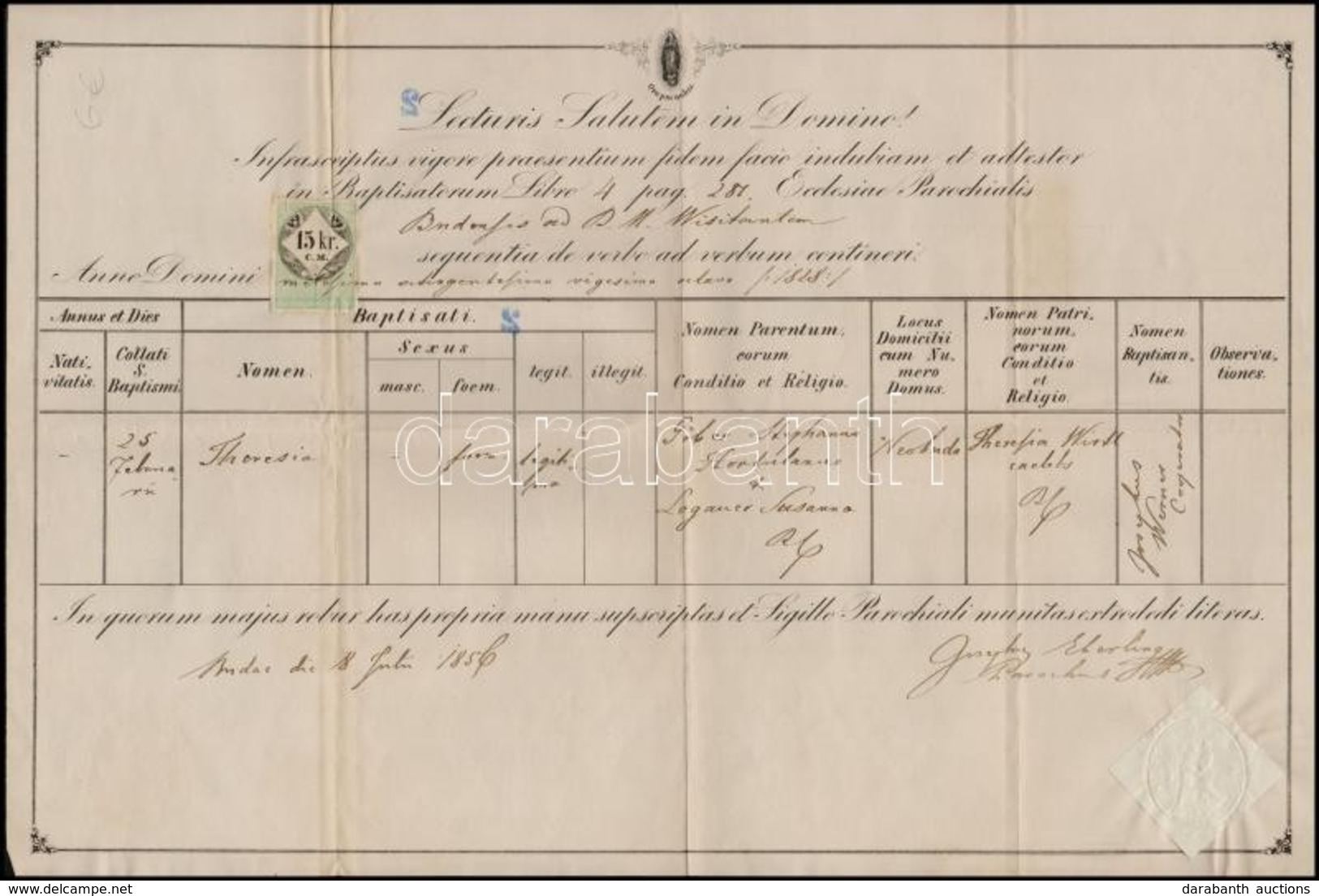 1856 Két Okmány 15kr CM Okmánybélyeggel - Unclassified