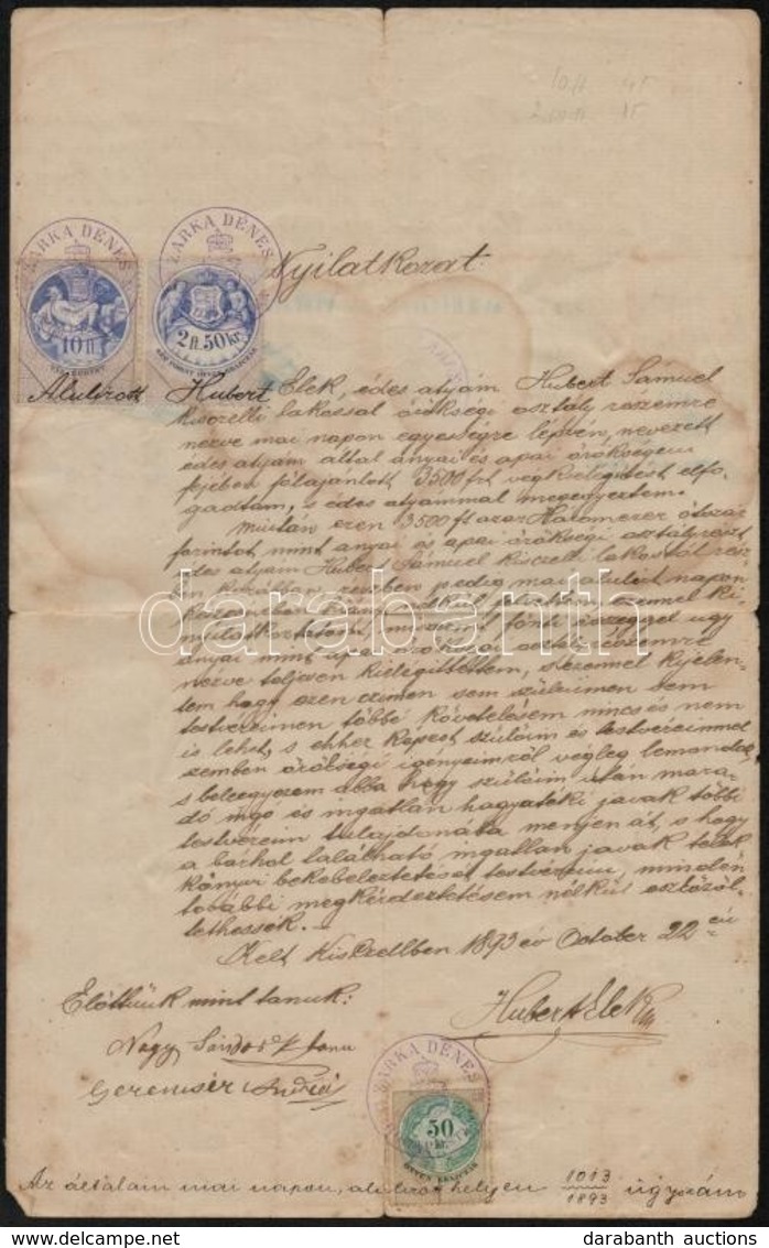 1891 10Ft + 2Ft50kr Okmánybélyegek Iraton - Unclassified