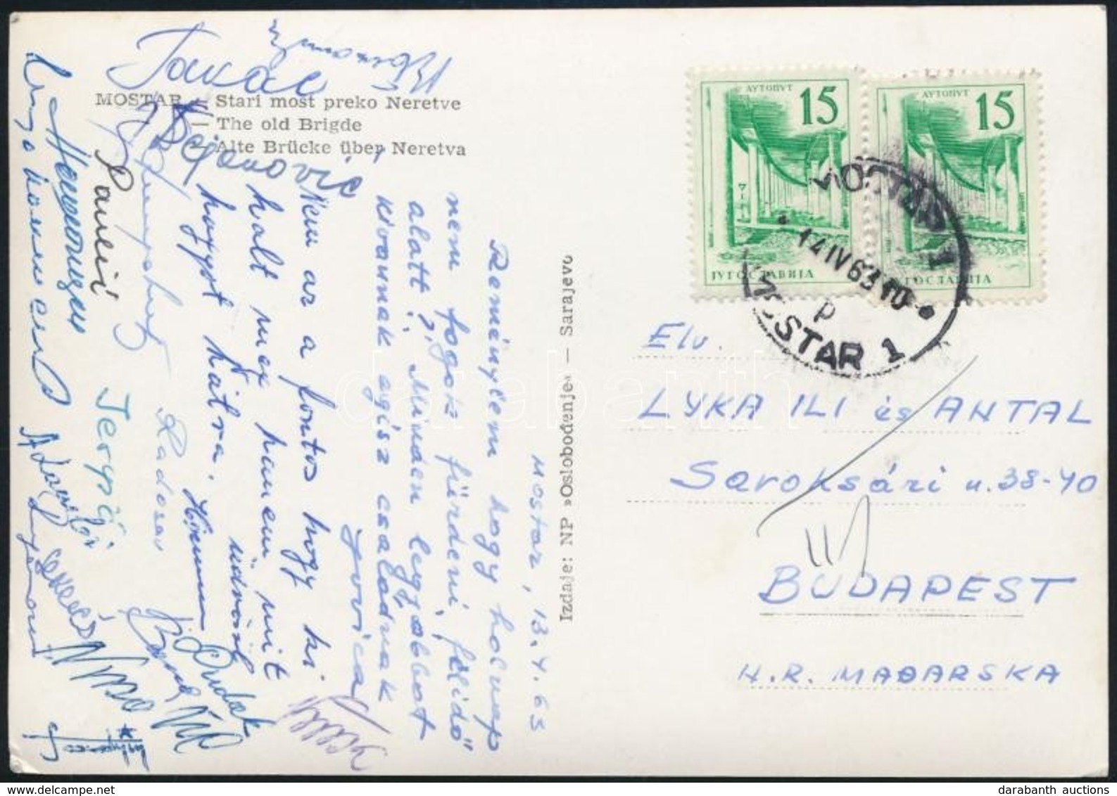 1963 A Jugoszláv Labdarúgó Válogatott Tagjai által Aláírt és Hazaküldött Képeslap Lyka Antalnak  / Autograph Signed Post - Other & Unclassified