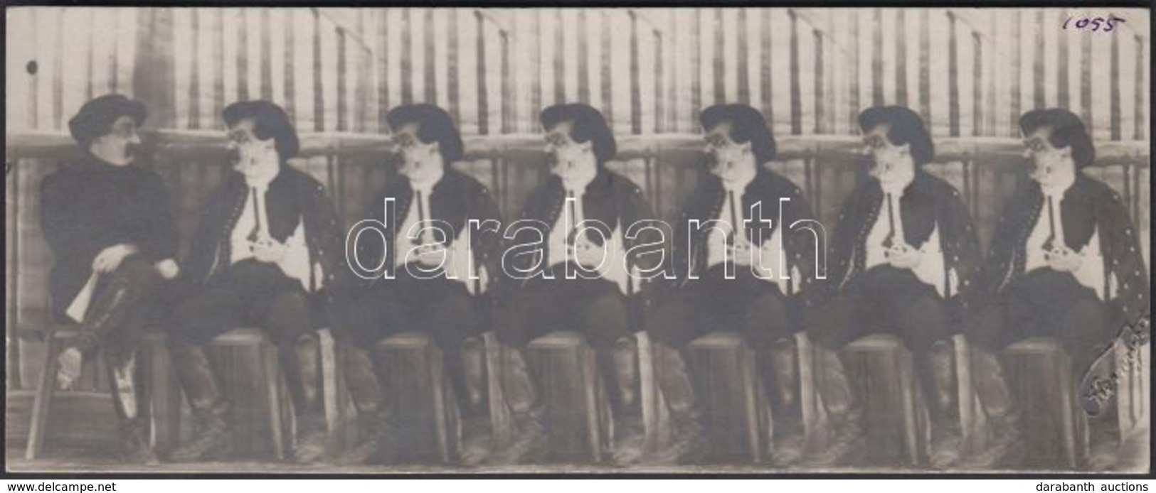 Cca 1920 Kerny István (1879-1963): Trükkfotó Pipázó Emberr?l, Hidegpecséttel Jelzett, Kartonra Ragasztva, 6,5x16,5 Cm - Other & Unclassified