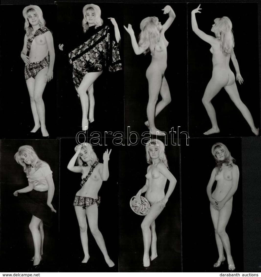 Cca 1968 Tupírka Ruhában és Anélkül, Szolidan Erotikus Felvételek, 7 Db Vintage Fotó, 15x6 Cm és 15x7,5 Cm Között - Other & Unclassified