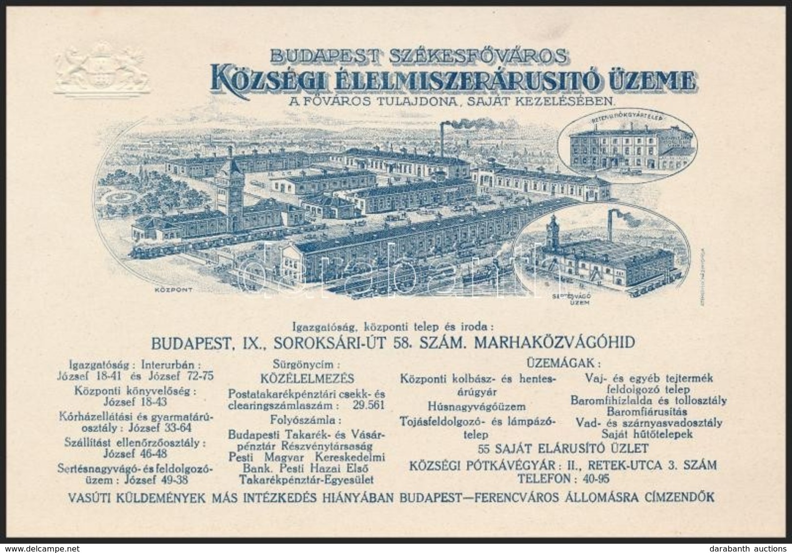 Cca 1920-1930 Budapest Székesf?város Községi Élelmiszerárusító Üzemének Illusztrált Kártyája, Bp. Székesf?városi Házinyo - Advertising