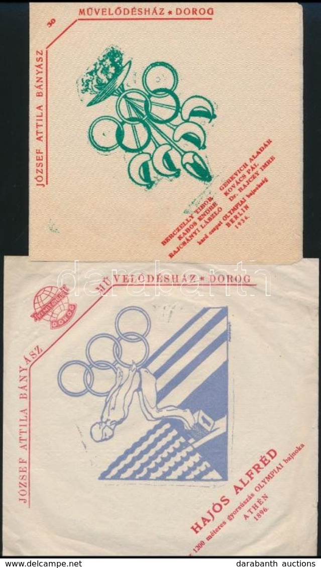 Cca 1960-1970 A Berlini és Athéni Olimpiák Emlékére A Dorogi József Attila Bányász M?vel?désház által Kiadott Szalvéták, - Advertising