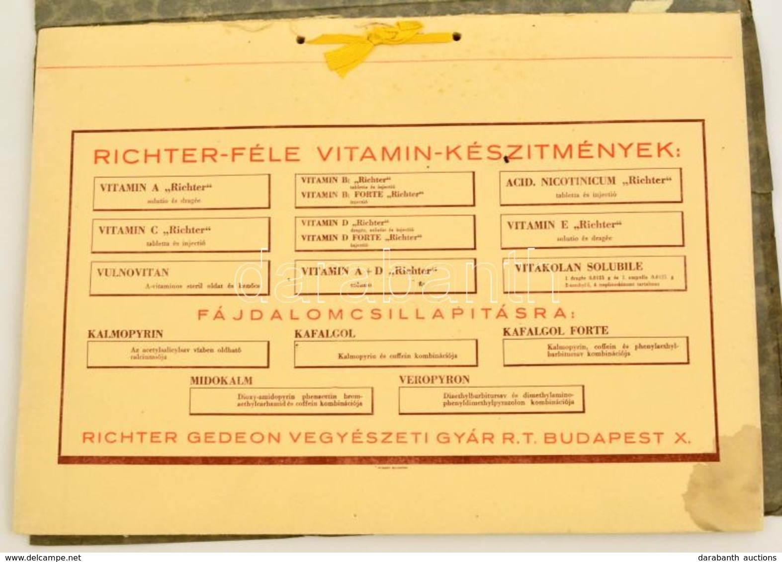 Cca 1930 A Richter Féle Vitaminkészítmények Reklám Kiadványa. 9 Merített Papíros Táblán Termékbemutatók, A Gyógyszergyár - Advertising