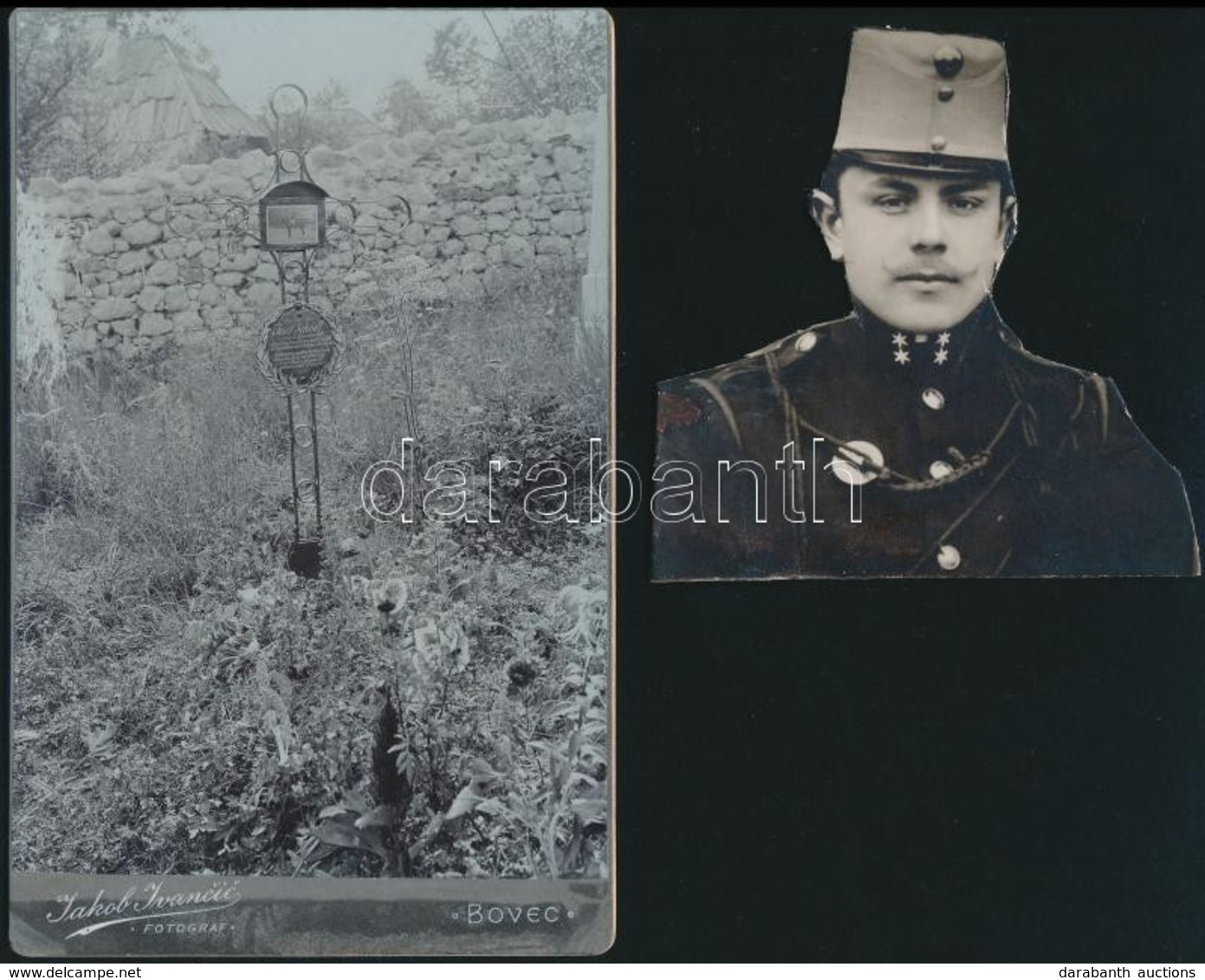 Schödl József (1884-1908) Hegyi Tüzér, Szakaszvezet? Katona Sírja Olaszországban + Körbevágott Portréja, 2 Db, 16,5×10,5 - Other & Unclassified