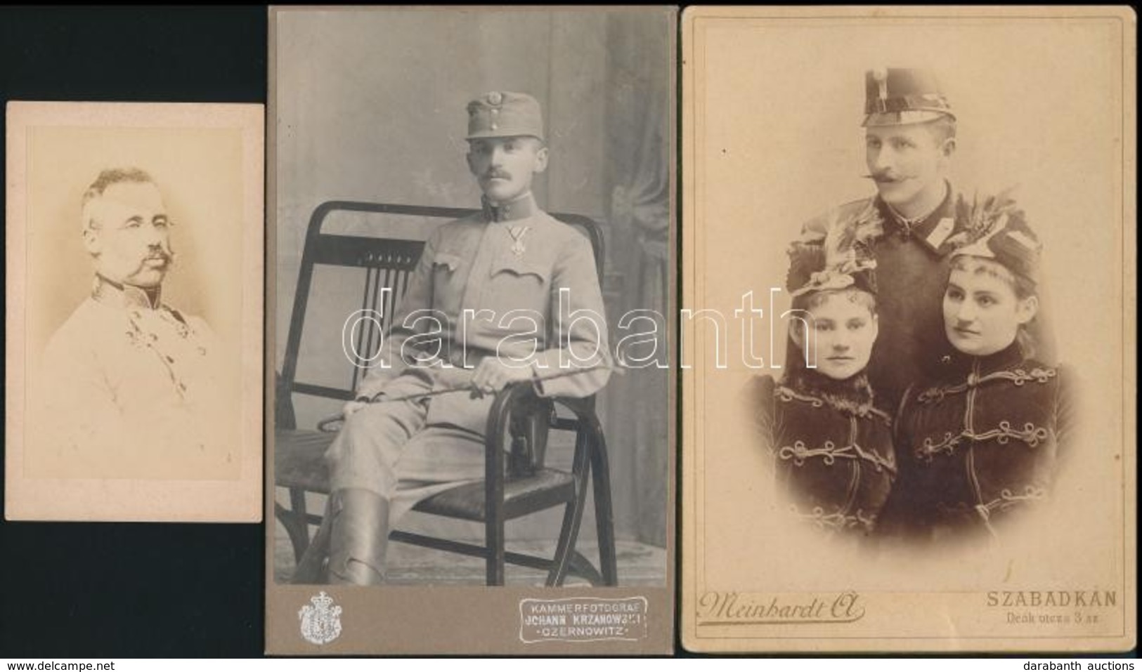 Cca 1870 és 1916 Között Készült, 3 Db Vintage Fénykép Katonákról és ,,katona Lányokról', Kabinetfotó és Vizitkártya Mére - Other & Unclassified