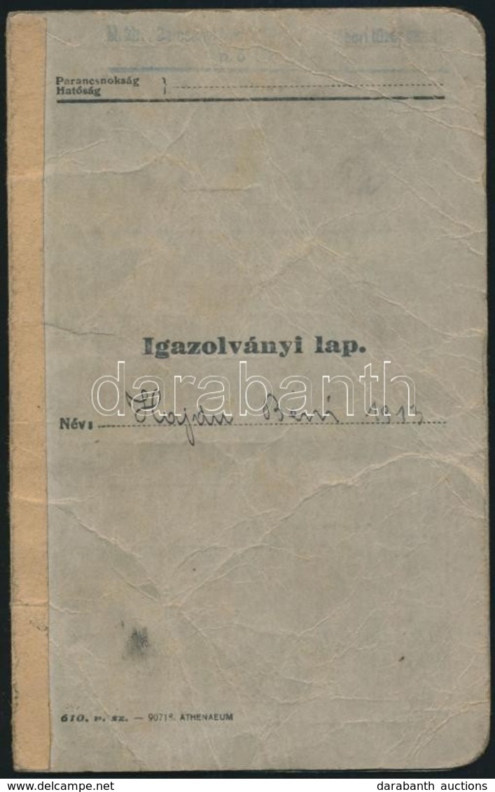 1935 Katonai Igazolványi Lap, Bejegyzésekkel - Altri & Non Classificati