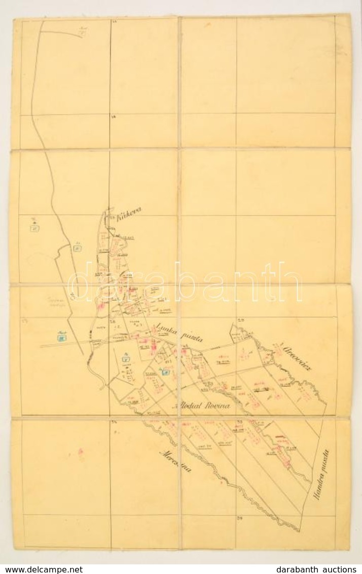 Cca 1910 Báró Varadiai Baich Péter (1886-?) Varadiai Birtokainak (Krassó-Szörény Vármegye), Helyrajzának Térképe, Vászon - Other & Unclassified