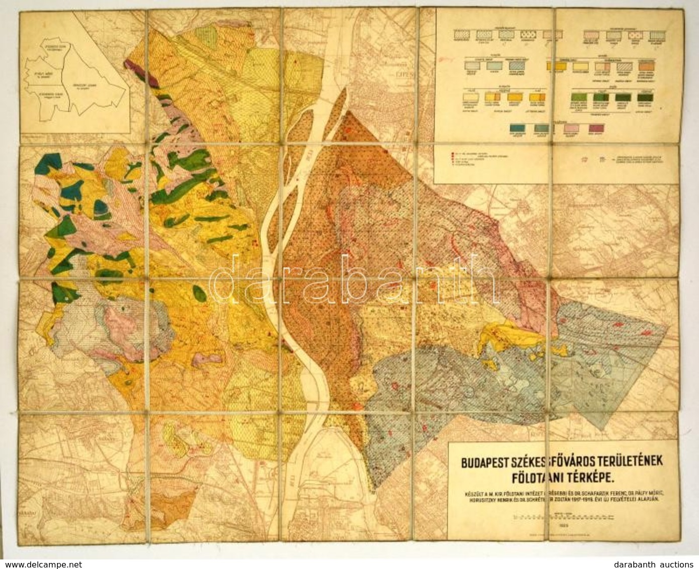 1929 Budapest Székesf?város Földtani Térképe. M. Kir. Földtani Intézet. Vászonra Kasírozva. 75x91 Cm - Other & Unclassified