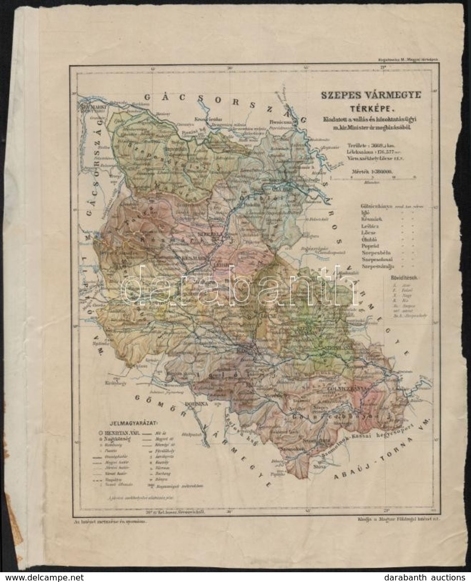 Cca 1890 Szepes Vármegye Térképe 26x34 Cm - Other & Unclassified