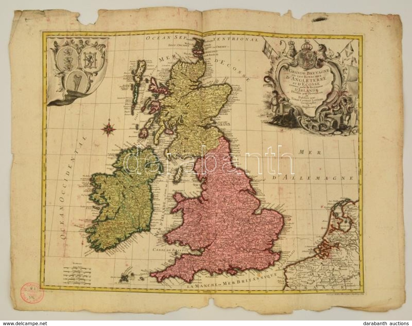 1764 Tobias Conrad Lotter (1717-1777): Nagy Britannia és Írország Rézmetszet? Térképe.  La Grande Bretagne Ou Les Royaum - Other & Unclassified