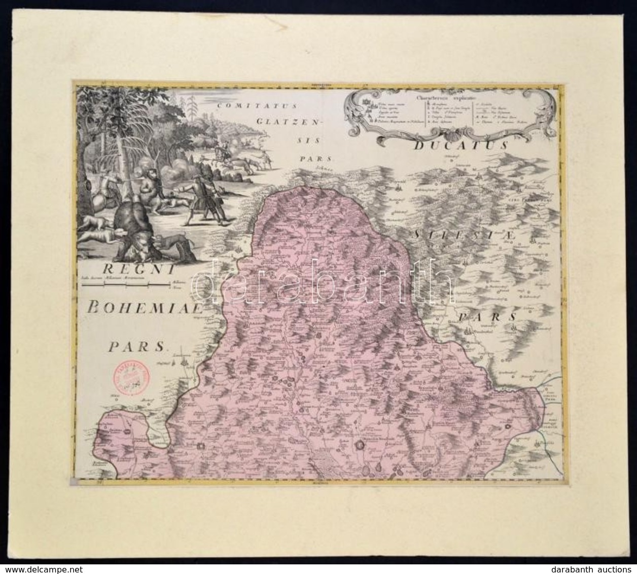 Cca 1770 Csehország, Az Olmüci Részek Térképe. Rézmetszet? Térkép, A Kartusban Medve Vadászat ábrázolásával. Paszpartuba - Other & Unclassified