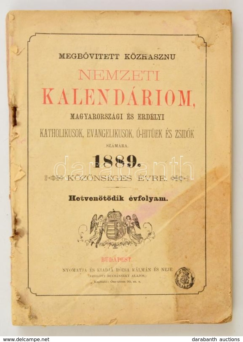 1889 Megb?vített Közhasznu Nemzeti Kalendárium. Magyarországi és Erdélyi Katholikusok, Evangelikusok, ó-hit?ek és Zsidók - Unclassified