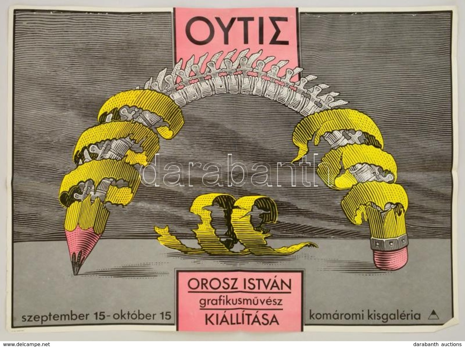 1980 Outis, Orosz István Grafikusm?vész Kiállítása A Komáromi Kisgalériában, Plakát, Hajtásnyomokkal, 64×90 Cm - Other & Unclassified