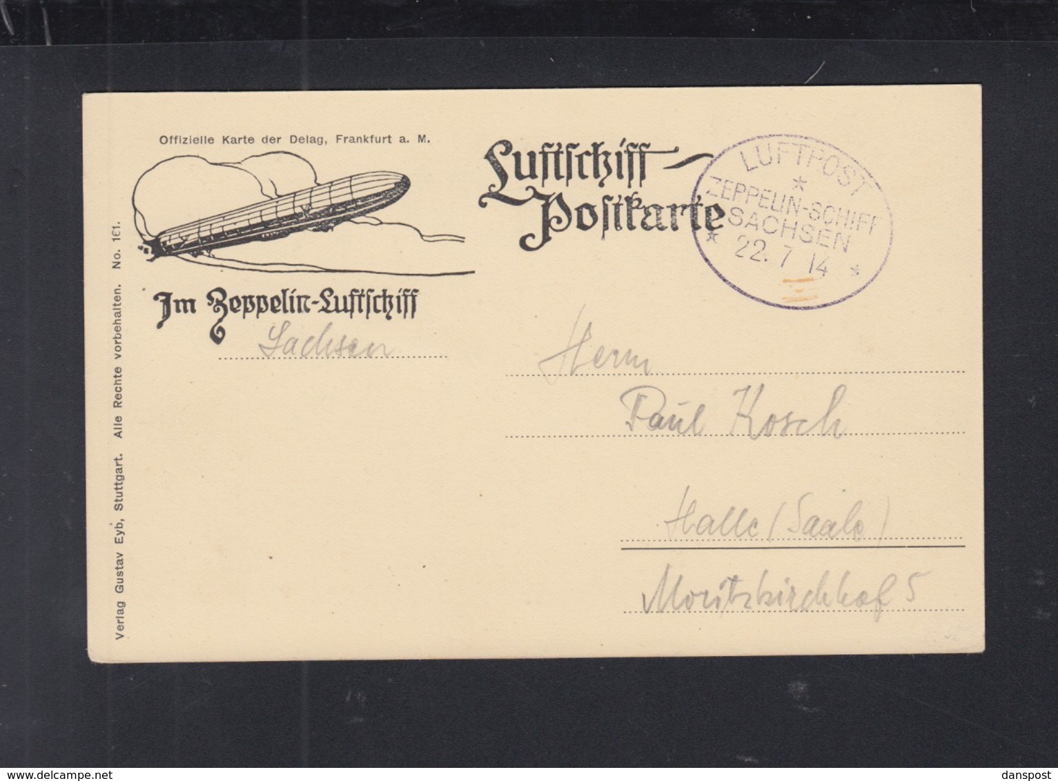 Dt. Reich Luftpost Zeppelin Sachsen 1914 - Luft- Und Zeppelinpost