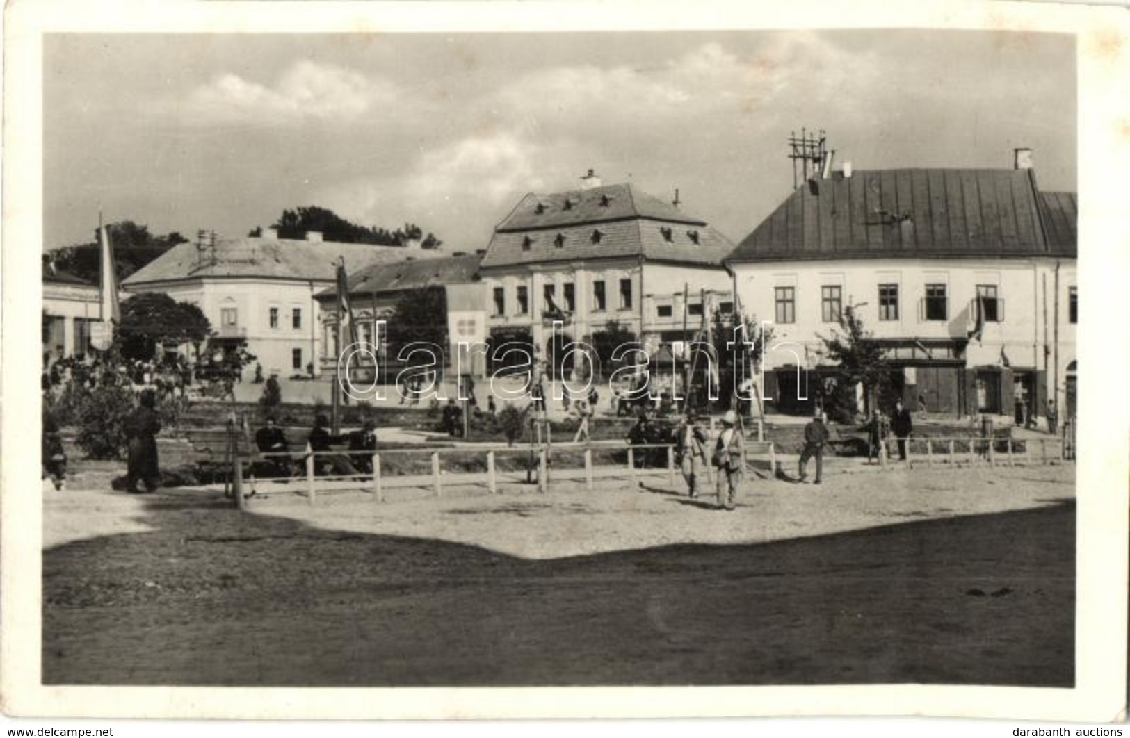 T2/T3 Dés, Dej; Piac Tér, Gyógyszertár, Magyar Címer és Zászló / Market Square, Pharmacy, Hungarian Flag And Coat Of Arm - Non Classificati