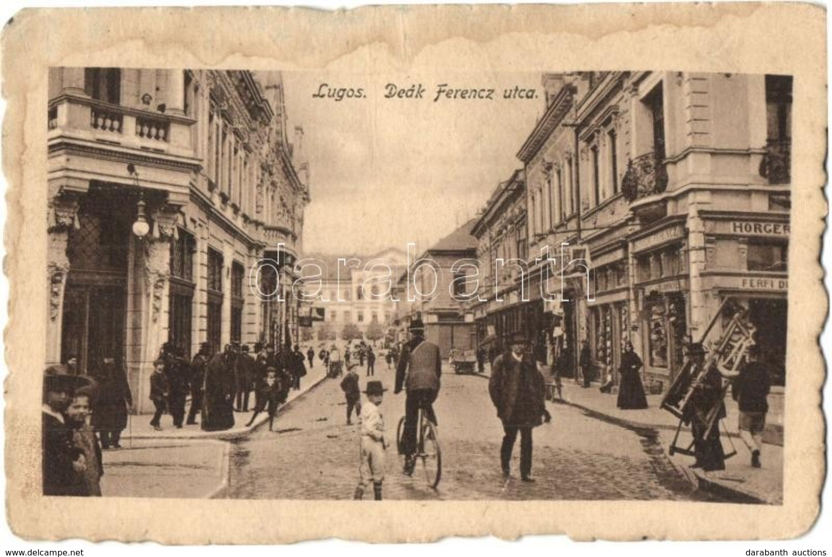 * T3 Lugos, Lugoj; Deák Ferenc Utca, Horger Ferenc üzlete, Kerékpár, Létra. Auspitz Adolf Kiadása / Street View, Shops,  - Unclassified