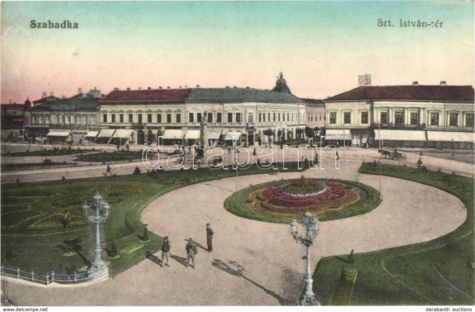 T2/T3 Szabadka, Subotica; Szent István Tér, Tumbasz Ferenc üzlete, Park / Square, Shops, Park (EK) - Unclassified